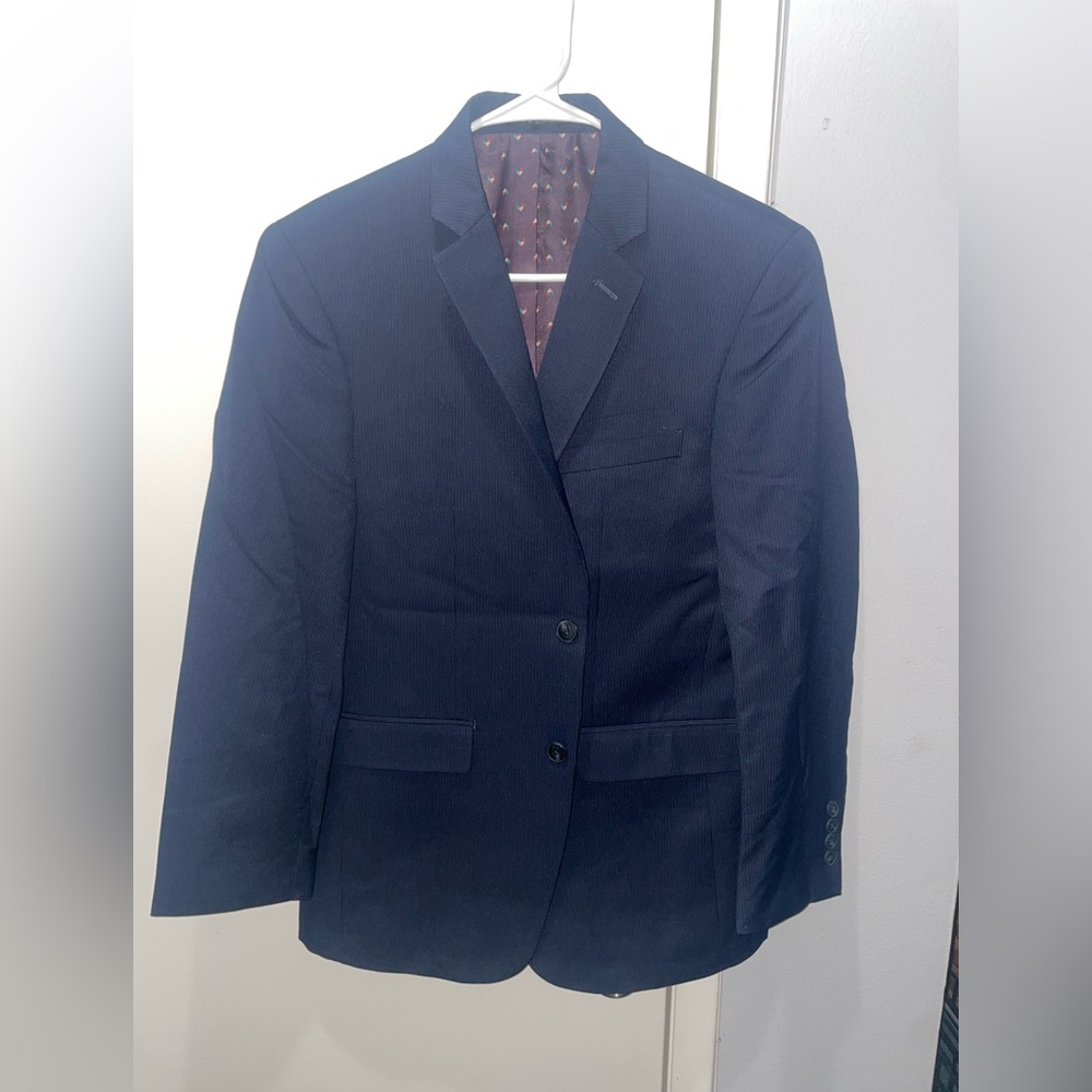 PERRIS ELLIS PORTFOLIO MENS BLAZER SIZE 38S BLUE STRIPED DOUBLE VENTER 2 Button